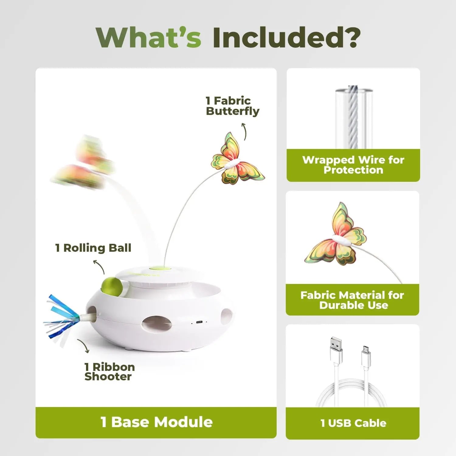 Motion Activated Cat Toy 3-In-1 Spinning Butterfly Rolling Ball & Shooting Ribbon Interactive