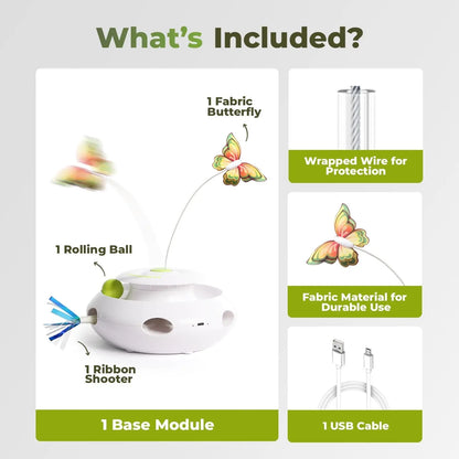 Motion Activated Cat Toy 3-In-1 Spinning Butterfly Rolling Ball & Shooting Ribbon Interactive