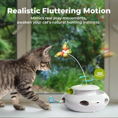 Motion Activated Cat Toy 3-In-1 Spinning Butterfly Rolling Ball & Shooting Ribbon Interactive