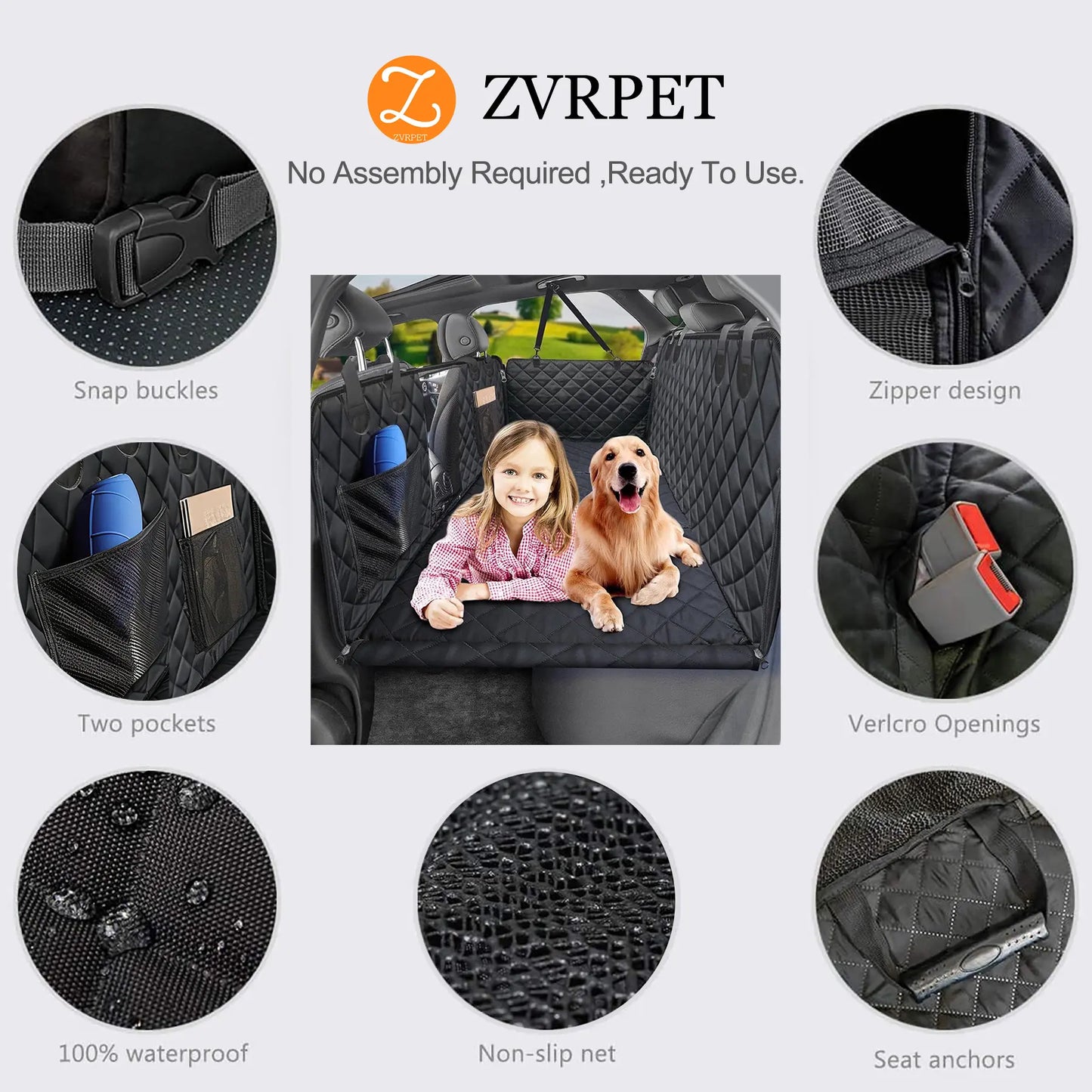 Waterproof Pet Car Hammock with Mesh Window