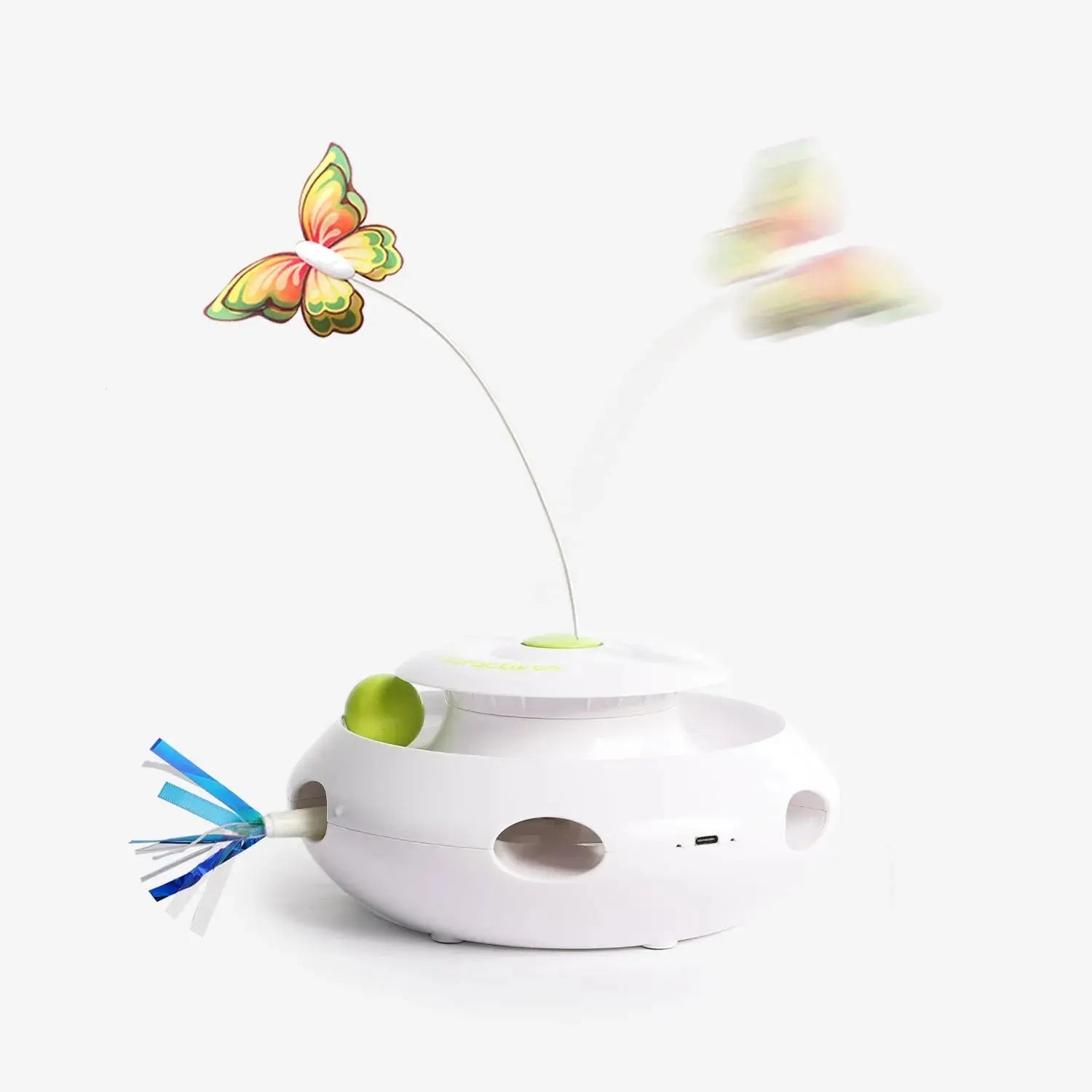 Motion Activated Cat Toy 3-In-1 Spinning Butterfly Rolling Ball & Shooting Ribbon Interactive