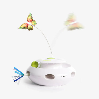 Motion Activated Cat Toy 3-In-1 Spinning Butterfly Rolling Ball & Shooting Ribbon Interactive